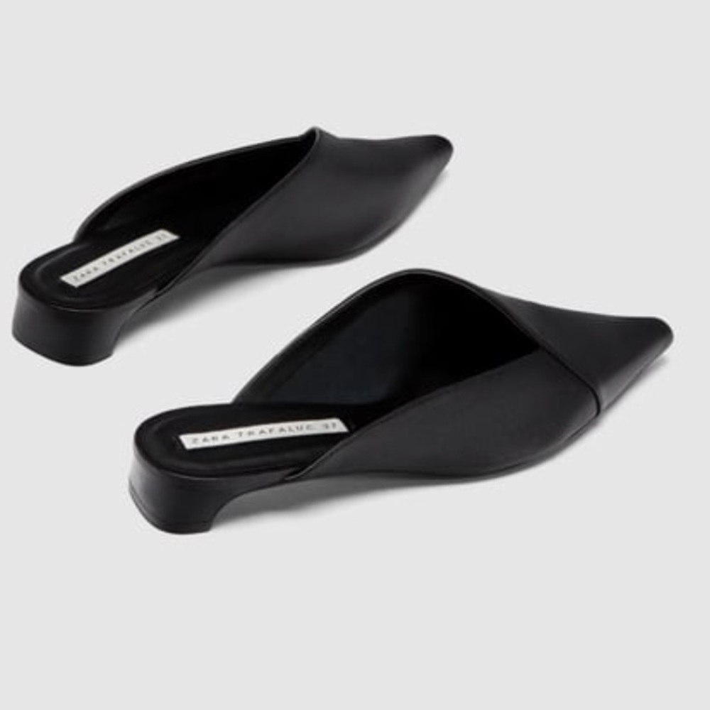 Zara Asymmetric Leather Mules Size 40/9 - Picture 3 of 8